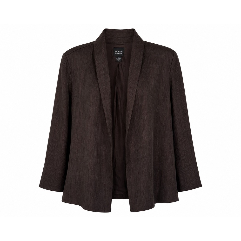 Eileen Fisher Open Front Blazer Dark Brown Silk Wool Textured Shawl Collar S